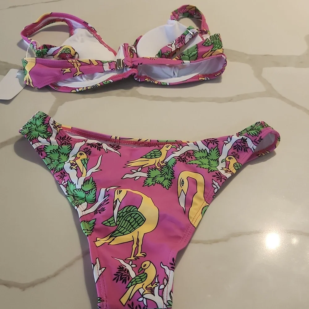 Floral Print Push-ups V-Shaped Steel Wire Bikini Set‎ sz S